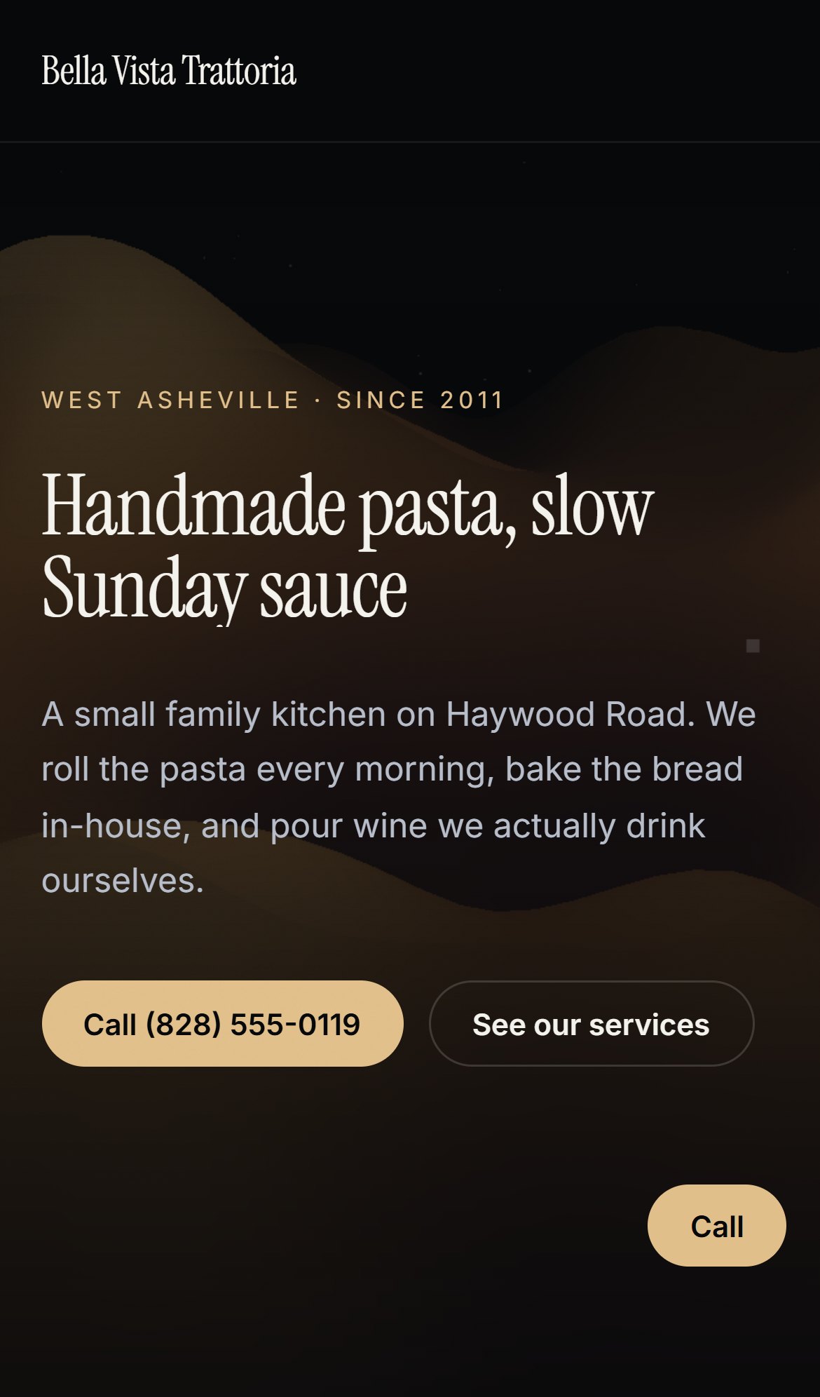 Bella Vista Trattoria interactive website